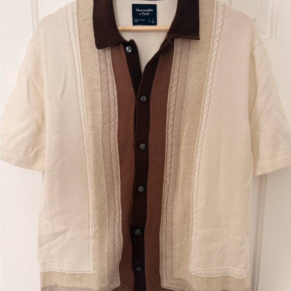 Abercrombie & Fitch Cream and Brown Knit Collar Sweater